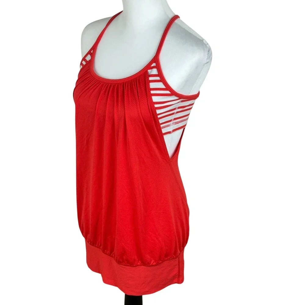 Lululemon No Limits Tank Top Flow Y Bra Love Red White Twin Stripe Yoga